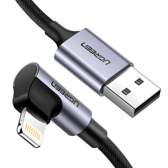 Cablu Date Ugreen US299 Angled Lightning To USB 2.0 A Male Cable(90°  Angle 1m Negru