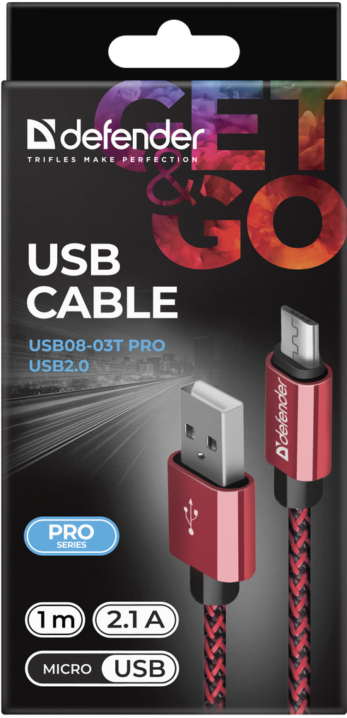 Cablu Date Micro Usb Defender USB08-03T PRO 2.1A 1m Rosu