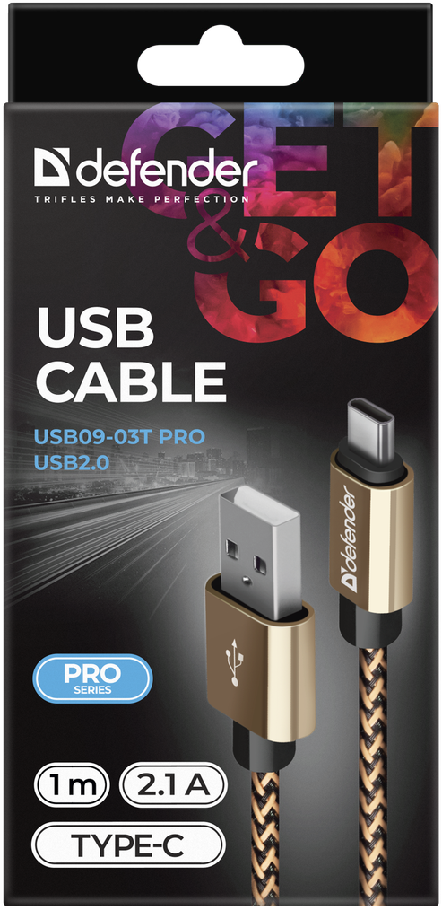 Cablu Date Type C Defender USB09-03T PRO USB2.0 2.1A 1m Auriu