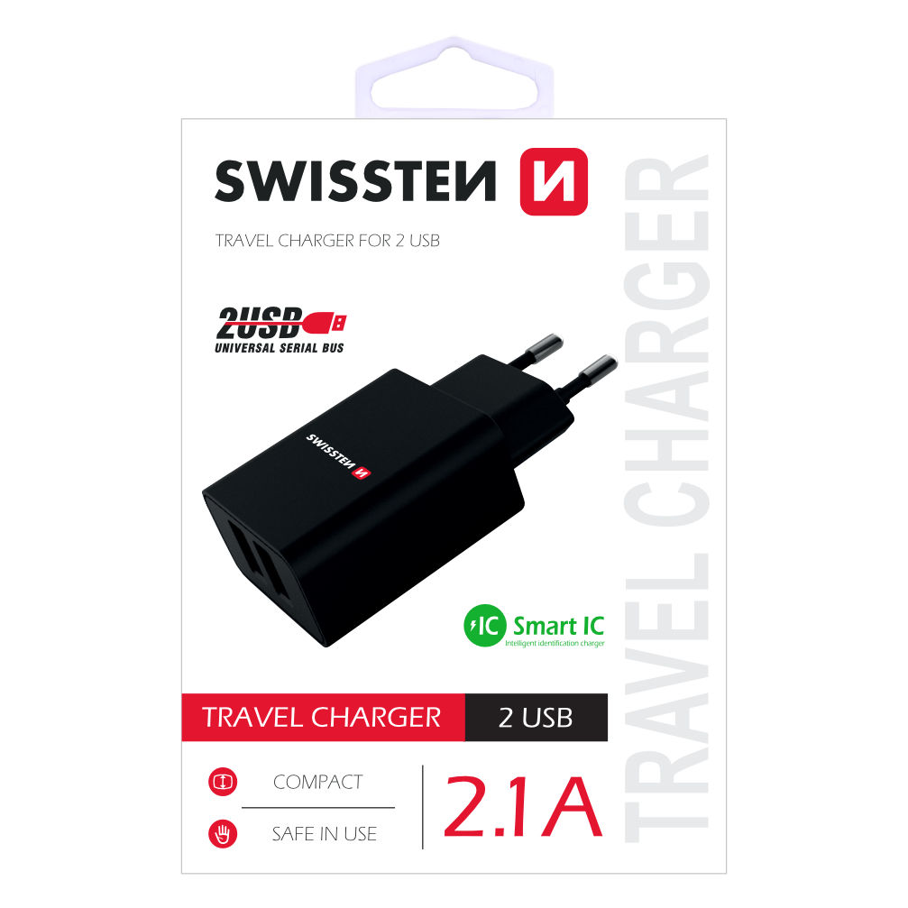 Incarcator cu doua porturi USB Smart IC 2.1A SWISSTEN 