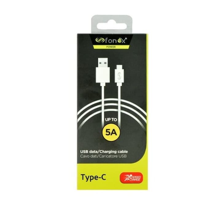 Cablu de date si incarcare USB-A la TypeC, 5A,1m, alb FONEX 