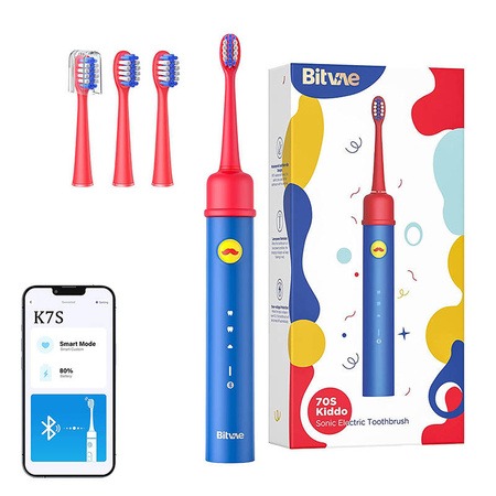 Periuță de dinți sonică cu aplicație pentru copii, set de vârfuri BITVAE BVK7S-Blue 
