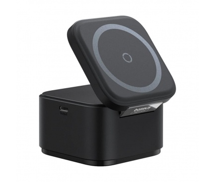 Incarcator retea 2in1, incarcare wireless Qi, MagSafe, cablu integrat TypeC, MagPro BASEUS 