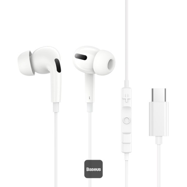  Casti cu fir, conectare USB Type-C, microfon pe fir, alb, Encok CZ18 BASEUS