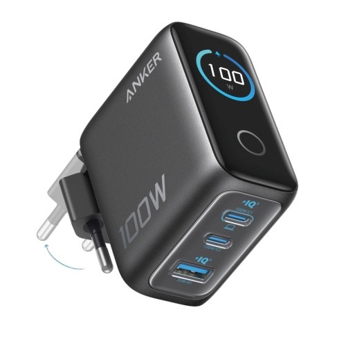 Alimentator retea, 100W,GaN, display interactiv, 2xUSB-C, 1xUSB-A, gri, Anker