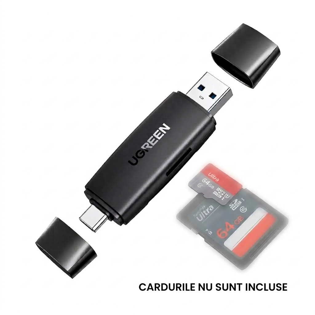 Card reader extern USB 3.0/USB Type-C, citeste/scrie: SD, microSD viteza pana la 5Gbps CM304 UGREEN 