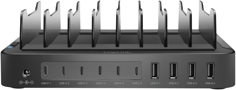 Statie de incarcare multipla cu 10 porturi, 4xUSB-A, 6xUSB-C, PD, QC3.0, 120W, protectie prot. supracurent/ supratensiune/ scurtcircuit LogiLink 