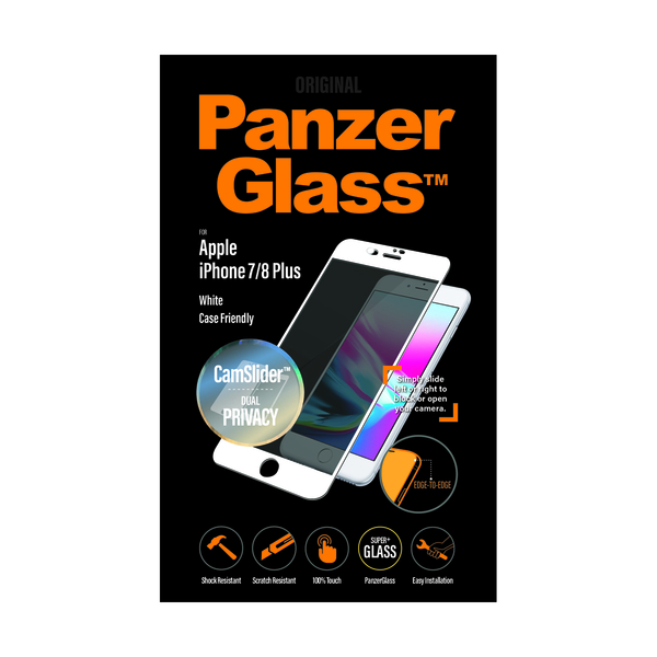 Folie sticla antisoc pentru iPhone 7/8 Plus, privacy, camslider, alb, față - PanzerGlass