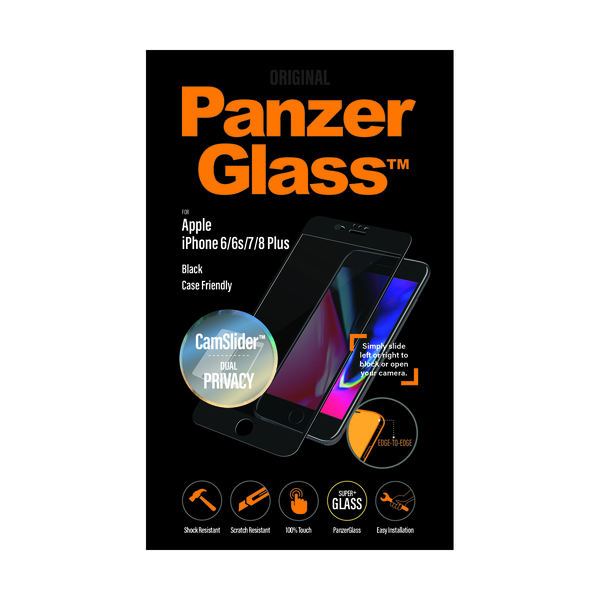 Folie de  sticla antisoc pentru iPhone 6/6s/7/8 Plus, privacy, camslider, negru, fata 