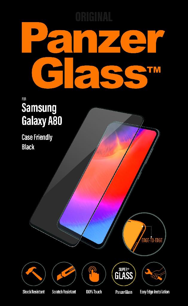 Folie sticla antisoc pentru Samsung Galaxy A80, negru, fata - PanzerGlass