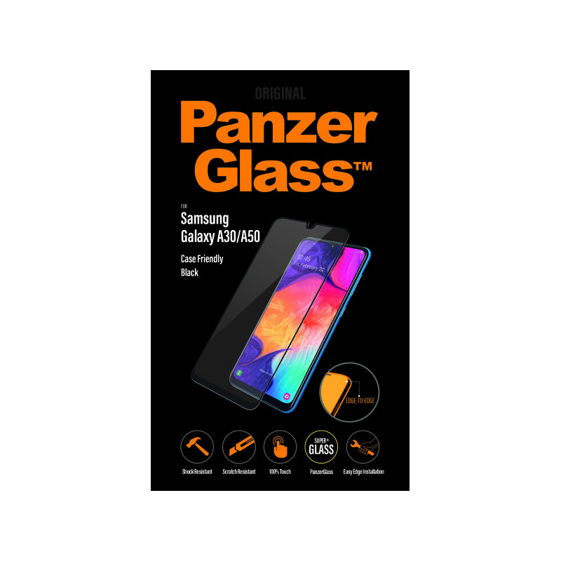 Folie sticla antisoc pentru Samsung Galaxy A30/A50, negru, fata - PanzerGlass