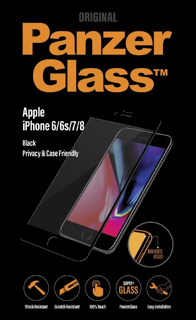 Folie sticla antisoc pentru iPhone 6/6s/7/8, privacy, negru, fata - PanzerGlass